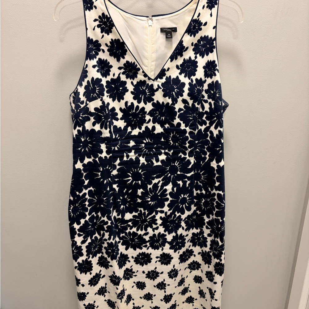 Ann Taylor Navy and White Floral Midi Dress